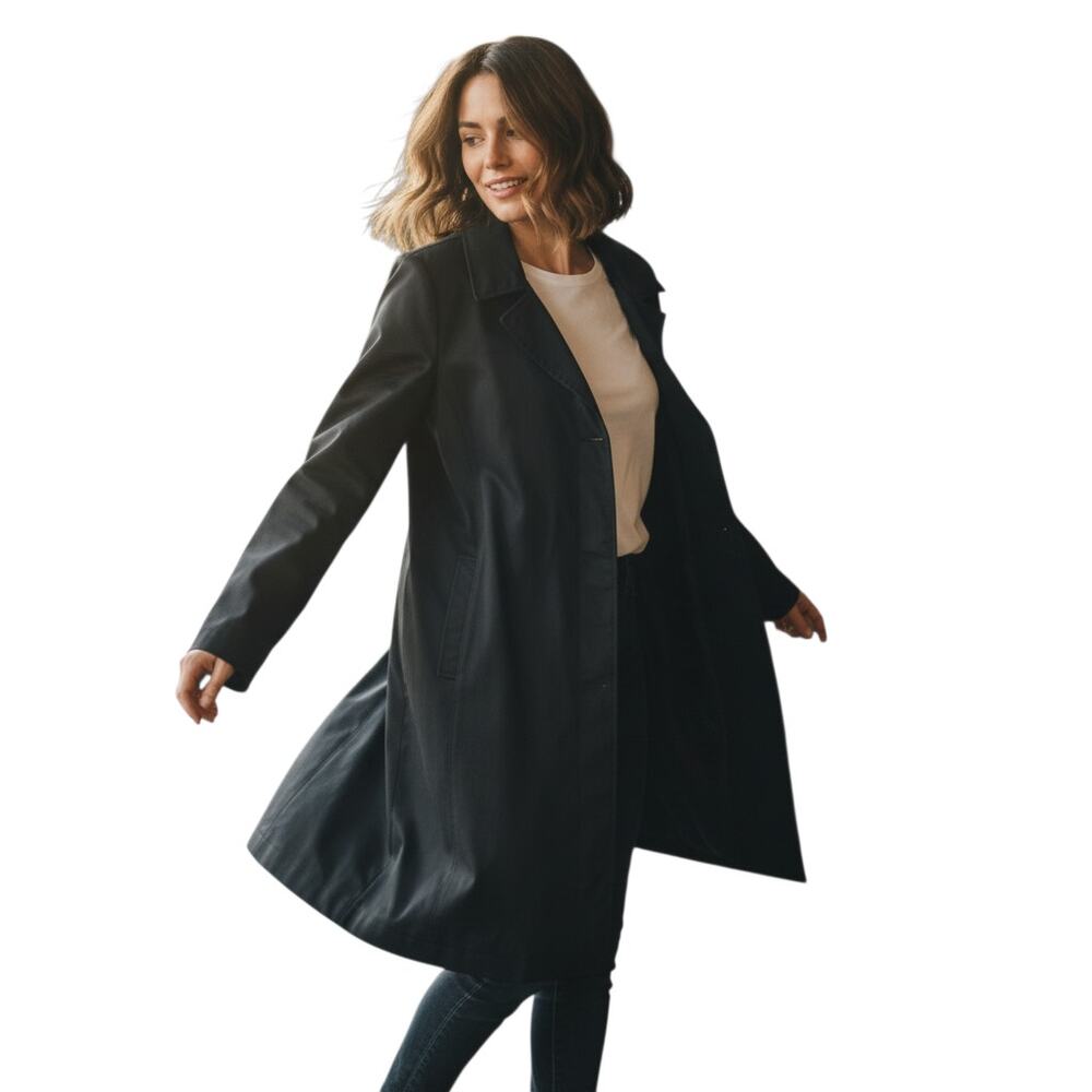 London Fog Waterproof Black Hidden Button Front Trench Coat, Size XL Regular